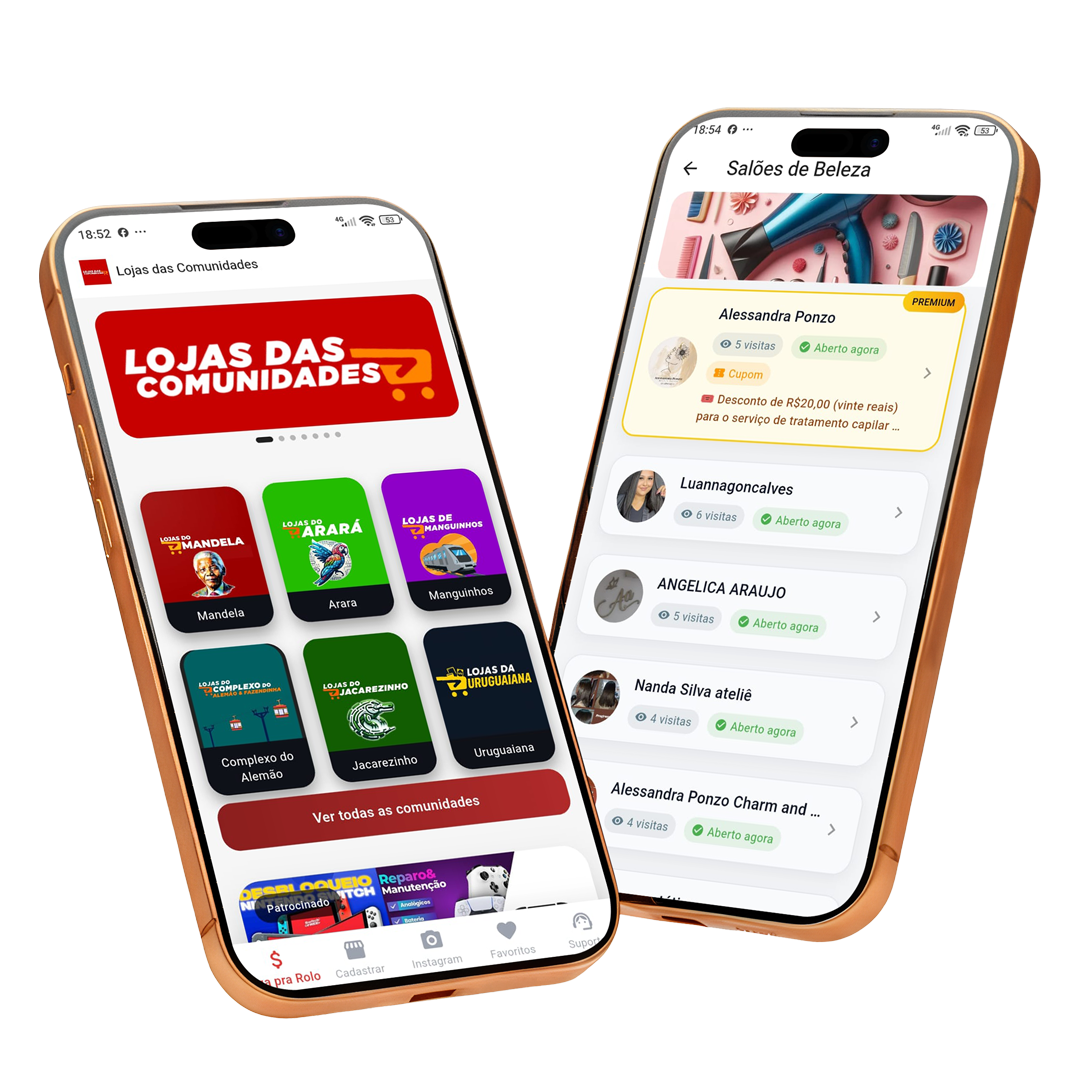 Mockup do aplicativo Lojas das Comunidades